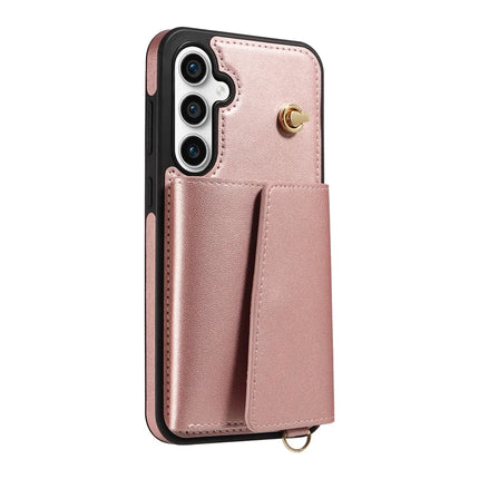 For Samsung Galaxy S23 FE Crossbody Phone Case Card Holder Kickstand Leather Coated TPU Mobile Cover