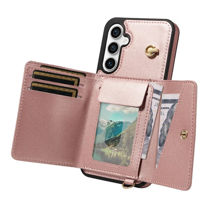 For Samsung Galaxy S23 FE Crossbody Phone Case Card Holder Kickstand Leather Coated TPU Mobile Cover