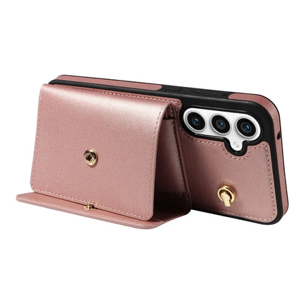 For Samsung Galaxy S23 FE Crossbody Phone Case Card Holder Kickstand Leather Coated TPU Mobile Cover