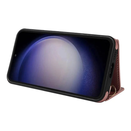 For Samsung Galaxy S23 FE Crossbody Phone Case Card Holder Kickstand Leather Coated TPU Mobile Cover