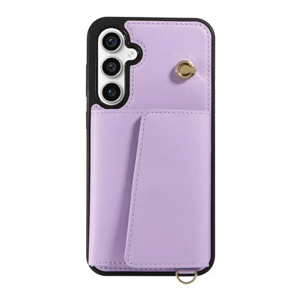 For Samsung Galaxy S23 FE Crossbody Phone Case Card Holder Kickstand Leather Coated TPU Mobile Cover
