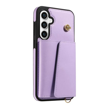 For Samsung Galaxy S23 FE Crossbody Phone Case Card Holder Kickstand Leather Coated TPU Mobile Cover