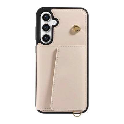 For Samsung Galaxy S23 FE Crossbody Phone Case Card Holder Kickstand Leather Coated TPU Mobile Cover