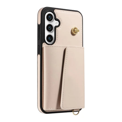For Samsung Galaxy S23 FE Crossbody Phone Case Card Holder Kickstand Leather Coated TPU Mobile Cover