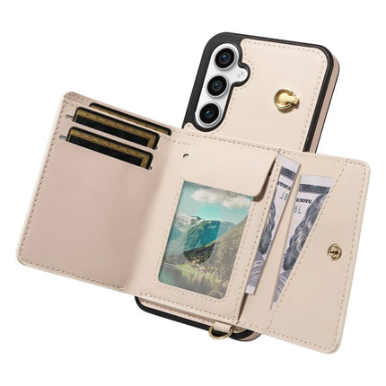 For Samsung Galaxy S23 FE Crossbody Phone Case Card Holder Kickstand Leather Coated TPU Mobile Cover
