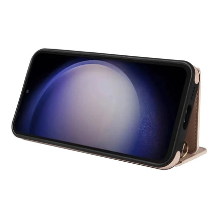 For Samsung Galaxy S23 FE Crossbody Phone Case Card Holder Kickstand Leather Coated TPU Mobile Cover