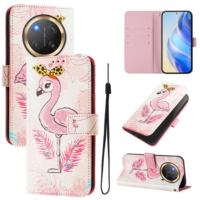 For Honor Magic7 Lite 5G / X9c 5G / X60 Pro 5G Case Pattern Printing Wallet Phone Cover with Strap - Bird