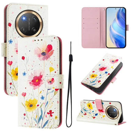For Honor Magic7 Lite 5G / X9c 5G / X60 Pro 5G Case Pattern Printing Wallet Phone Cover with Strap - Flower