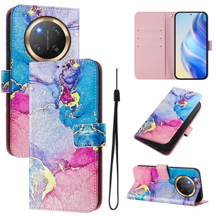 For Honor Magic7 Lite 5G / X9c 5G / X60 Pro 5G Case Pattern Printing Wallet Phone Cover with Strap - Multicolor Marble