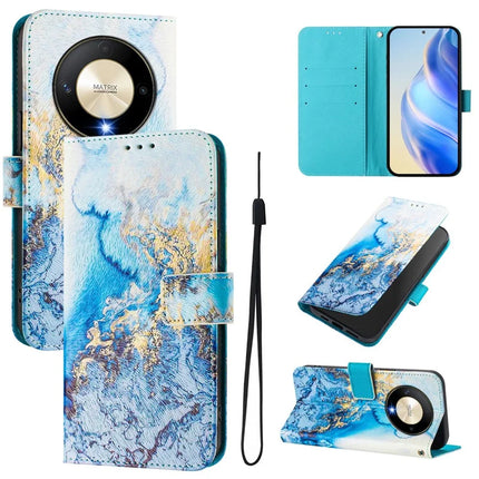 For Honor Magic6 Lite 5G / Honor X50 5G / Honor X9b 5G Case Pattern Printing Wallet Phone Cover with Strap - Ocean Marble