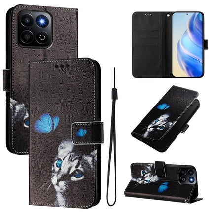 For Honor 200 Smart 5G / Honor X7c 4G / Honor X7c 5G Case Pattern Printing Wallet Phone Cover with Strap - Butterfly and Cat
