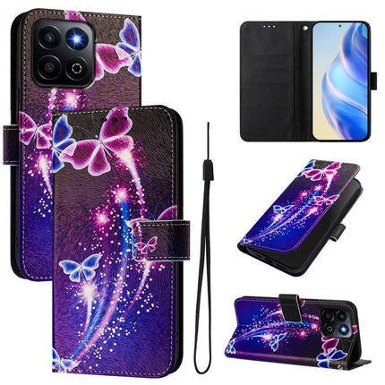For Honor 200 Smart 5G / Honor X7c 4G / Honor X7c 5G Case Pattern Printing Wallet Phone Cover with Strap - Firework Butterfly
