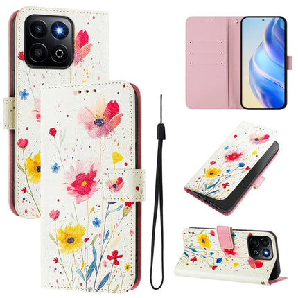 For Honor 200 Smart 5G / Honor X7c 4G / Honor X7c 5G Case Pattern Printing Wallet Phone Cover with Strap - Flower