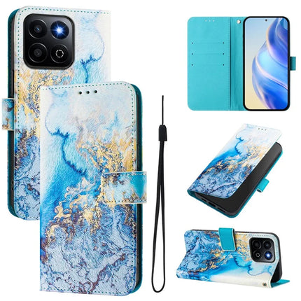 For Honor 200 Smart 5G / Honor X7c 4G / Honor X7c 5G Case Pattern Printing Wallet Phone Cover with Strap - Ocean Marble