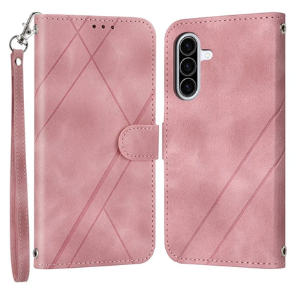 For Samsung Galaxy A26 5G Case Imprinted Line Leather Phone Cover with Handy Strap - Pink
