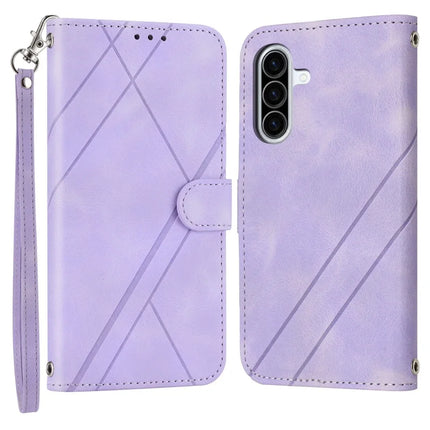 For Samsung Galaxy A26 5G Case Imprinted Line Leather Phone Cover with Handy Strap - Purple