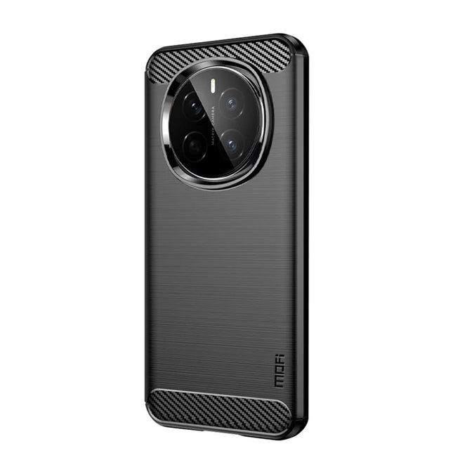 For Honor Magic7 5G Back Cover MOFI Brushed Carbon Fiber Texture Soft TPU Case - Black
