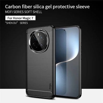 For Honor Magic7 5G Back Cover MOFI Brushed Carbon Fiber Texture Soft TPU Case