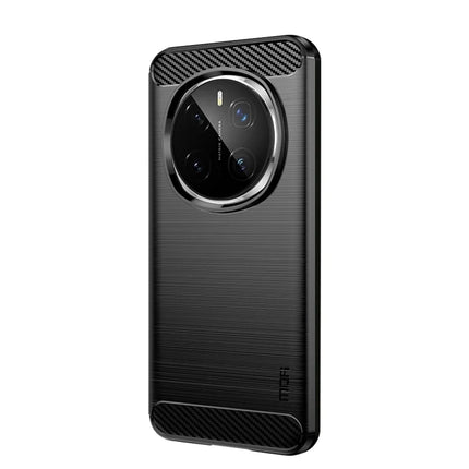 For Honor Magic7 Pro 5G Back Cover MOFI Brushed Carbon Fiber Texture Soft TPU Case - Black