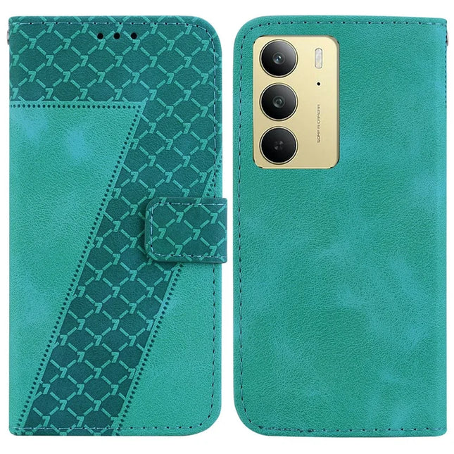 For Realme C75 Stand Case 7-Shaped Pattern Imprint Leather Phone Cover - Green
