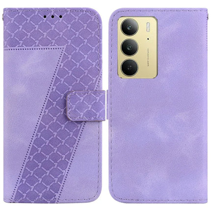 For Realme C75 Stand Case 7-Shaped Pattern Imprint Leather Phone Cover - Purple