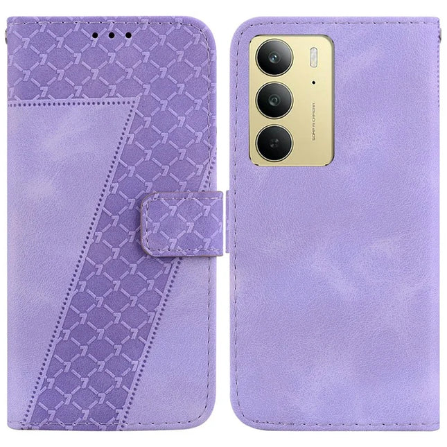 For Realme C75 Stand Case 7-Shaped Pattern Imprint Leather Phone Cover - Purple