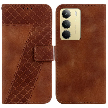 For Realme C75 Stand Case 7-Shaped Pattern Imprint Leather Phone Cover - Brown