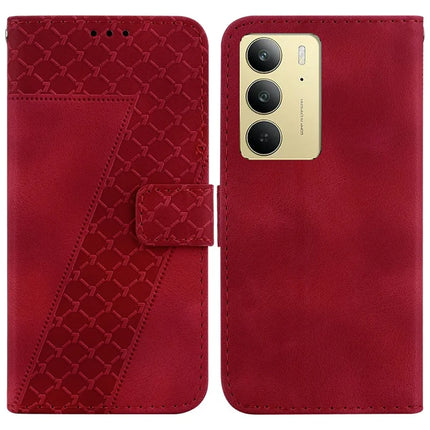 For Realme C75 Stand Case 7-Shaped Pattern Imprint Leather Phone Cover - Red