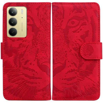 For Realme C75 Case Tiger Imprint Leather Wallet Phone Cover - Red