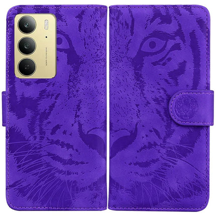 For Realme C75 Case Tiger Imprint Leather Wallet Phone Cover - Purple