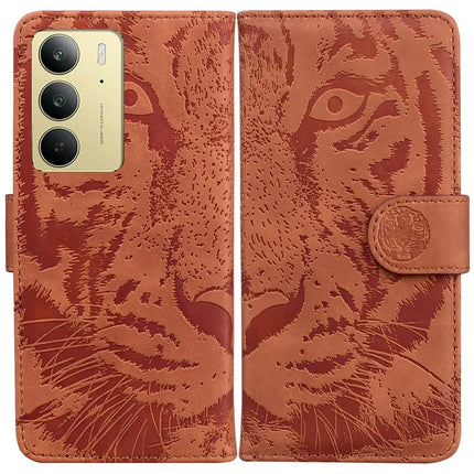 For Realme C75 Case Tiger Imprint Leather Wallet Phone Cover - Brown