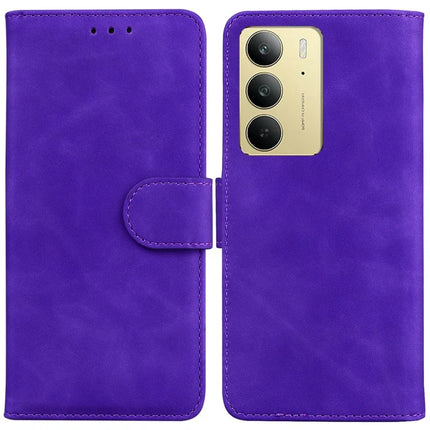 For Realme C75 Case Solid Color Leather Wallet Phone Cover - Purple