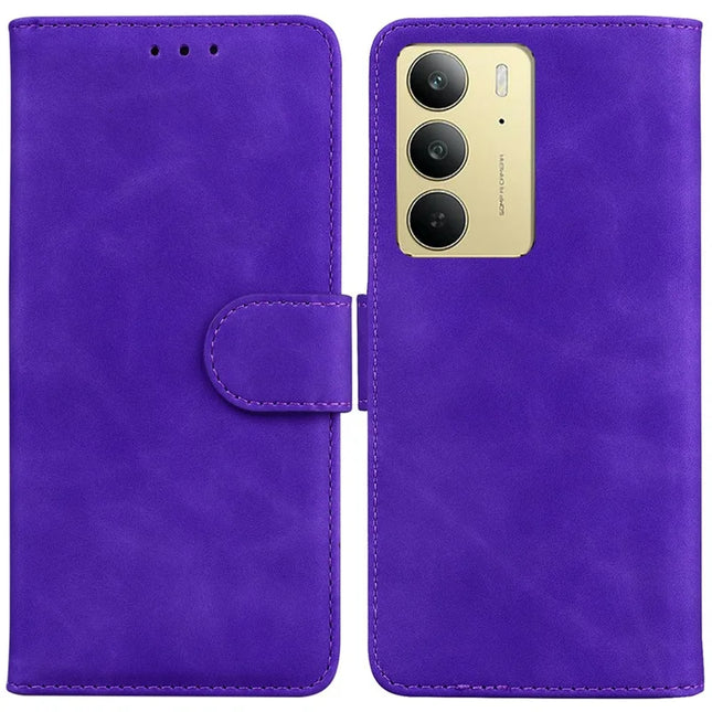 For Realme C75 Case Solid Color Leather Wallet Phone Cover - Purple