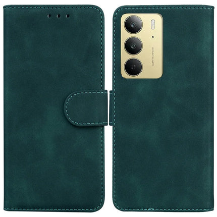 For Realme C75 Case Solid Color Leather Wallet Phone Cover - Green