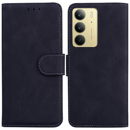 For Realme C75 Case Solid Color Leather Wallet Phone Cover - Black