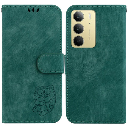 For Realme C75 Wallet Case Tiger Imprint Leather Shockproof Phone Cover - Green