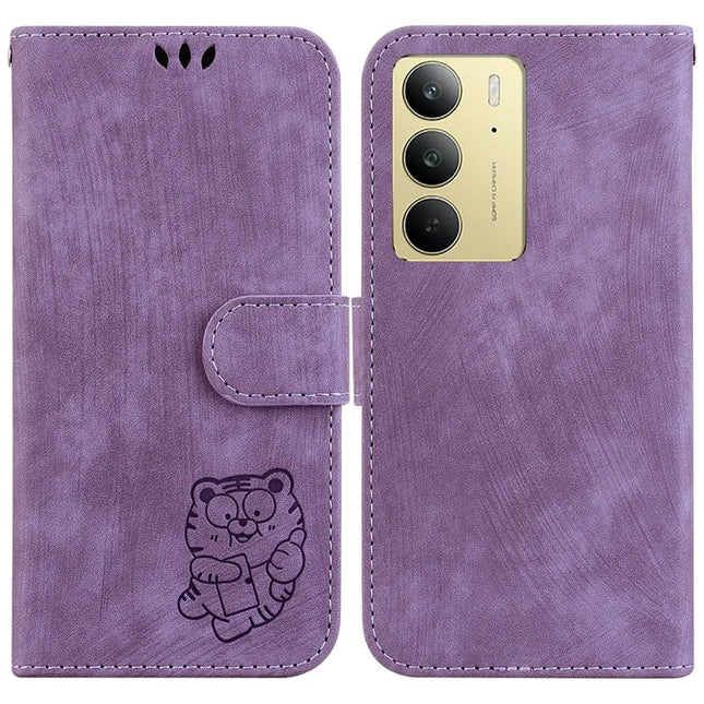 For Realme C75 Wallet Case Tiger Imprint Leather Shockproof Phone Cover - Purple