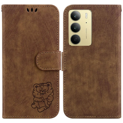 For Realme C75 Wallet Case Tiger Imprint Leather Shockproof Phone Cover - Brown