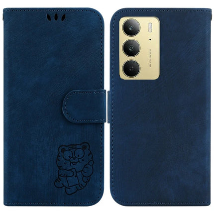 For Realme C75 Wallet Case Tiger Imprint Leather Shockproof Phone Cover - Dark Blue