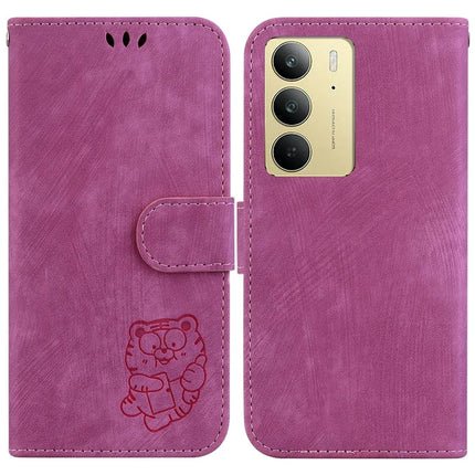 For Realme C75 Wallet Case Tiger Imprint Leather Shockproof Phone Cover - Rose