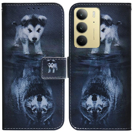 For Realme C75 Wallet Case Pattern Print Leather Phone Cover - Dog and Wolf