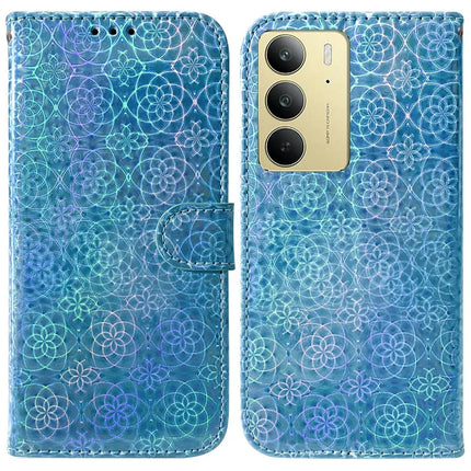 For Realme C75 Stand Case Dazzling Flower Leather Phone Cover - Blue