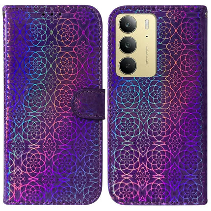 For Realme C75 Stand Case Dazzling Flower Leather Phone Cover - Purple