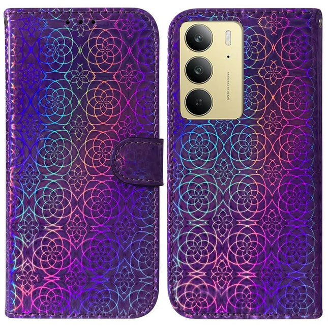 For Realme C75 Stand Case Dazzling Flower Leather Phone Cover - Purple