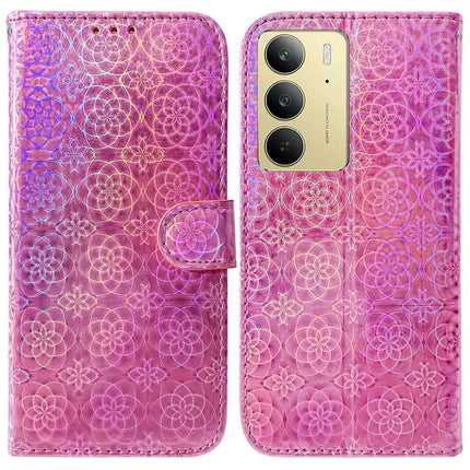 For Realme C75 Stand Case Dazzling Flower Leather Phone Cover - Pink