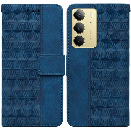 For Realme C75 Case Geometry Pattern Leather Wallet Phone Cover - Blue