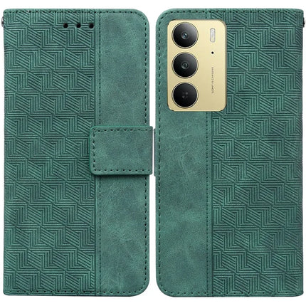For Realme C75 Case Geometry Pattern Leather Wallet Phone Cover - Green