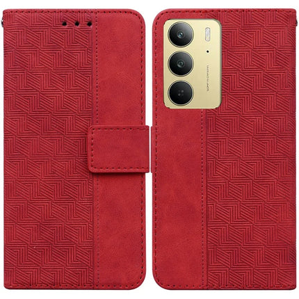 For Realme C75 Case Geometry Pattern Leather Wallet Phone Cover - Red