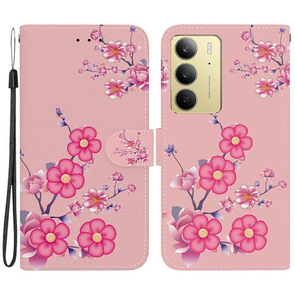 For Realme C75 Wallet Phone Case Anti-Drop Leather Flip Cover Pattern Printing - Sakura