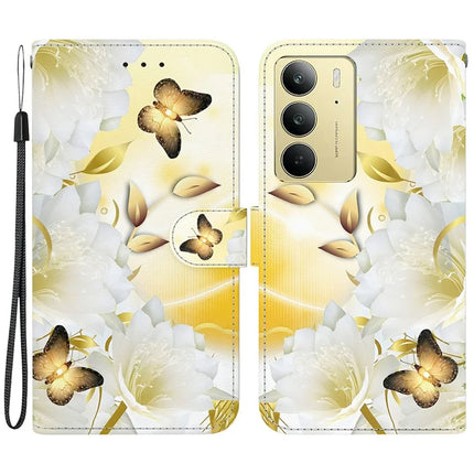 For Realme C75 Wallet Phone Case Anti-Drop Leather Flip Cover Pattern Printing - Gold Butterfly Flower